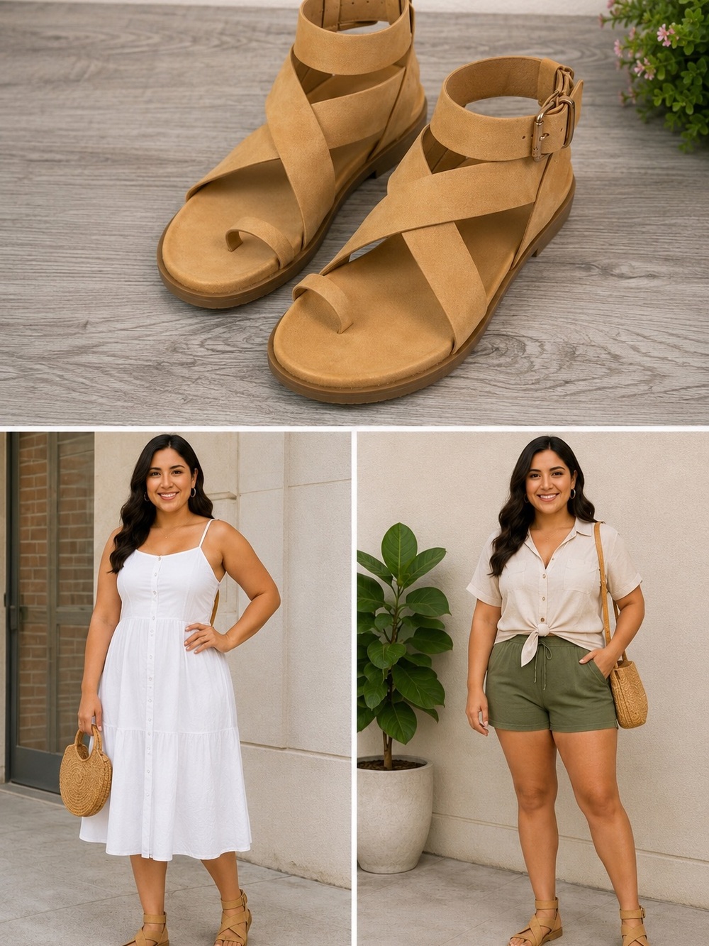 Cushionare Women’s Tan Gladiator Sandals Toe Loop Ankle Strap Confort Sz 11 Wide